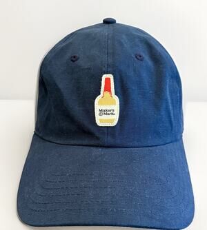 Makers Mark Kentucky Whiskey Unisex Navy Embroidered Leather Strapback Hat Cap